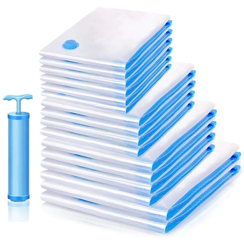 Vacuum Storage Bags 12-Pack with Hand Pump – Space Saver for Clothes & Bedding