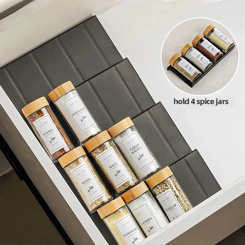 Expandable Spice Drawer Organizer – Adjustable Seasoning Rack Insert